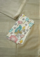 Pastel Grey - Sithara - Semi Tussar saree with kalamkari silk blouse